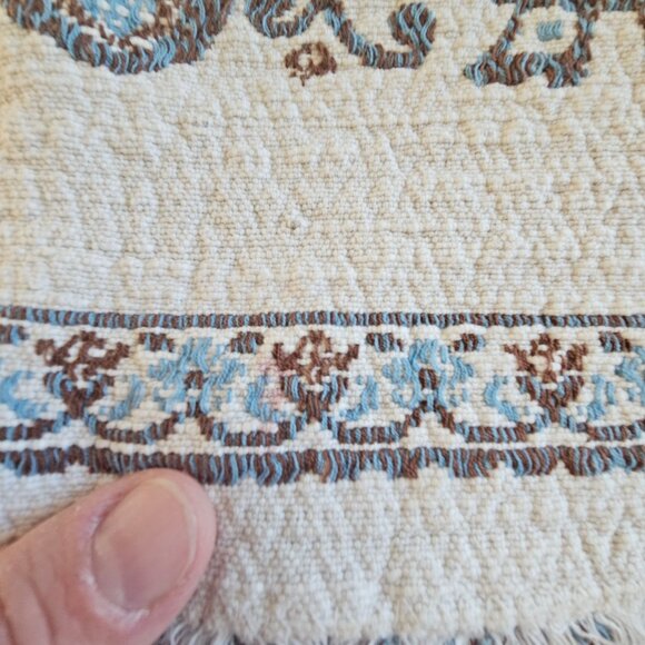 Vintage Raw Edge Hem Scandinavian Folk Art Linen Embroidered Table Runner 35"x13 - Picture 7 of 9